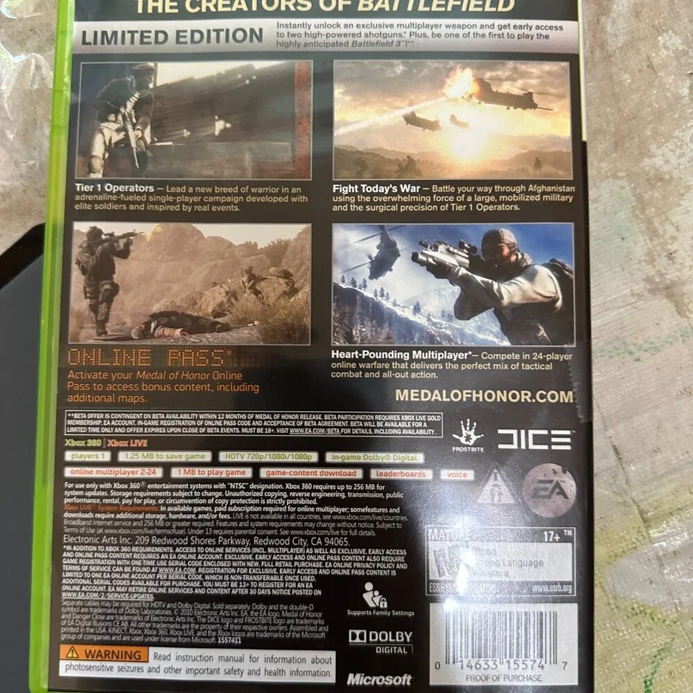 Medal of Honor Limited Edition (Xbox 360, 2010) Complete Tested Working CIB
